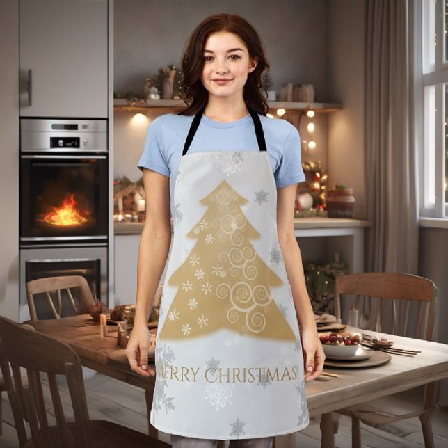 Delantal Apron de impresión todo sobre árbol de Navidad fes (Gold Festive Christmas Tree Apron)