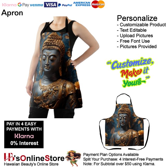 Delantal Apron de impresión todo sobre Buda (Buddha Calm Black Gold Floral Background Apron.)