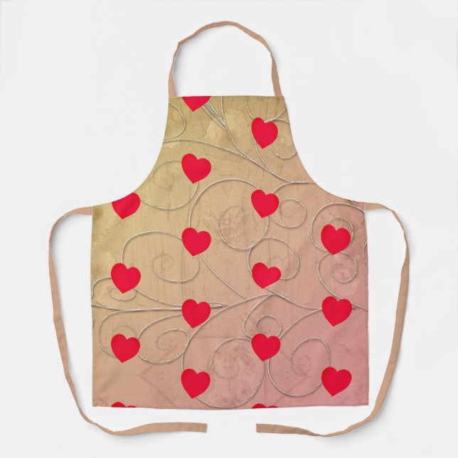 Delantal Apron de impresión todo sobre el corazón y beige (Anverso)