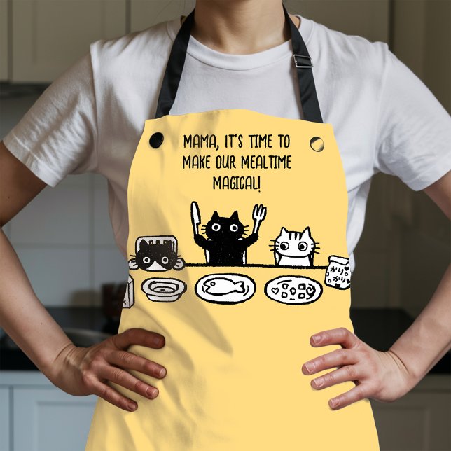 Delantal Apron de impresión todo sobre gato negro divertido (Custom Text Funny Black Cat All-Over Print Apron)