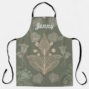 Delantal Apron de impresión todo sobre la floral verde vint