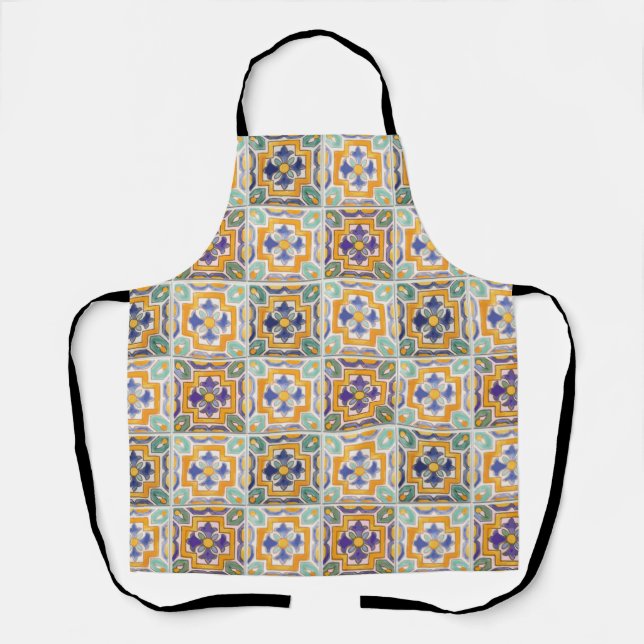 Delantal Apron de impresión todo sobre mosaico azul-verde-n (Anverso)