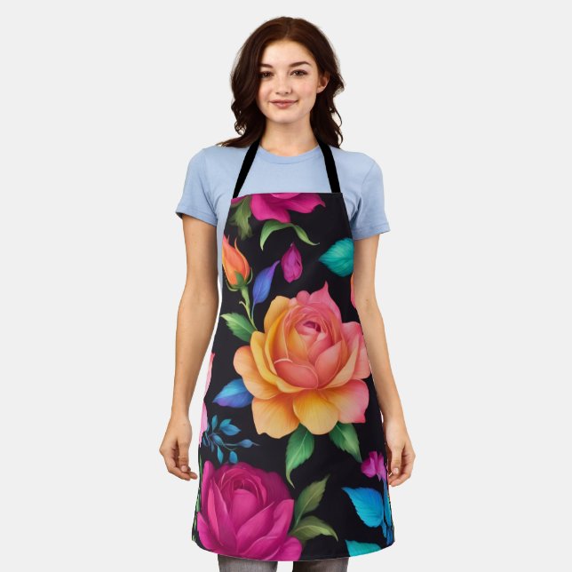 Delantal Apron de impresión todo-sobre Rosa Floral Patern (Gastado)
