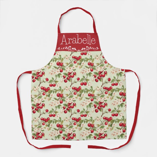 Delantal Apron de impresión vibrante de cerezo en crema (Anverso)