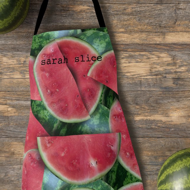 Delantal Apron de la cocina de la salsa de frutas de la san (Watermelon lover? Add your name to this colorful fruit slice patterned apron)