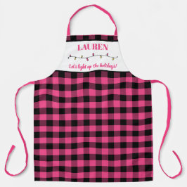 Delantal Apron de la cocina dulce negro y rosa de búfalo