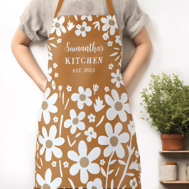 Delantal Apron de las mujeres blancas, Naranja floral