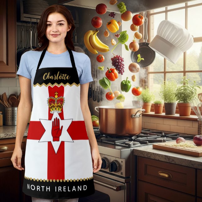 Delantal Apron de los chefs de Irlanda del Norte, bandera i (North Ireland Chefs Apron / patriotic, name)