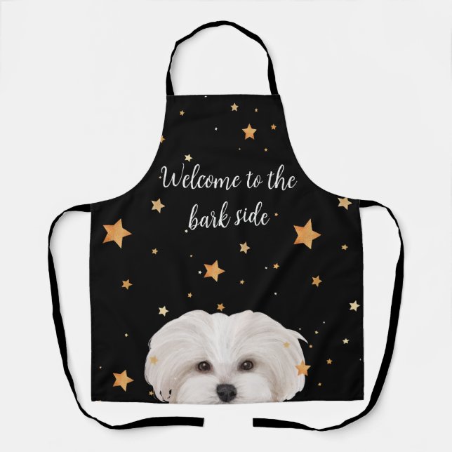 Delantal Apron de Maltipoo Bienvenidos al perro gracioso de (Anverso)
