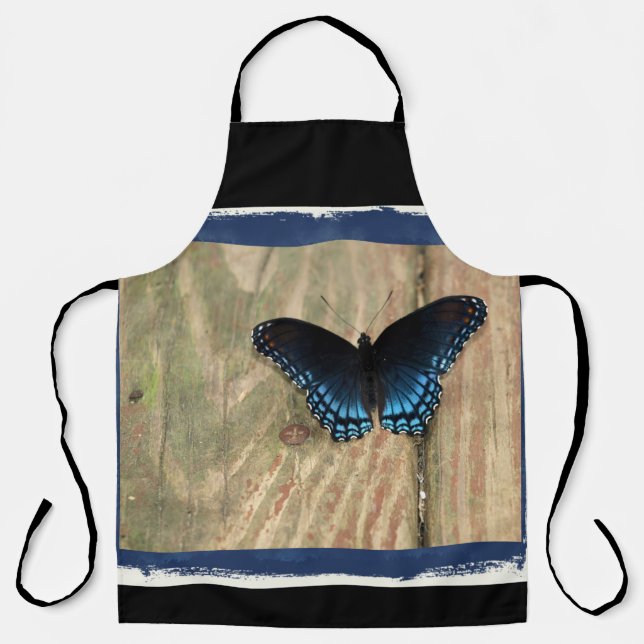Delantal Apron de mariposa negra y azul bonito (Anverso)