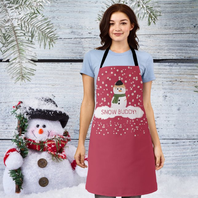Delantal Apron de muñeco de nieve, vacaciones de Navidades  (Snowman Apron, Snow Buddy Christmas Holidays, Fun Apron)