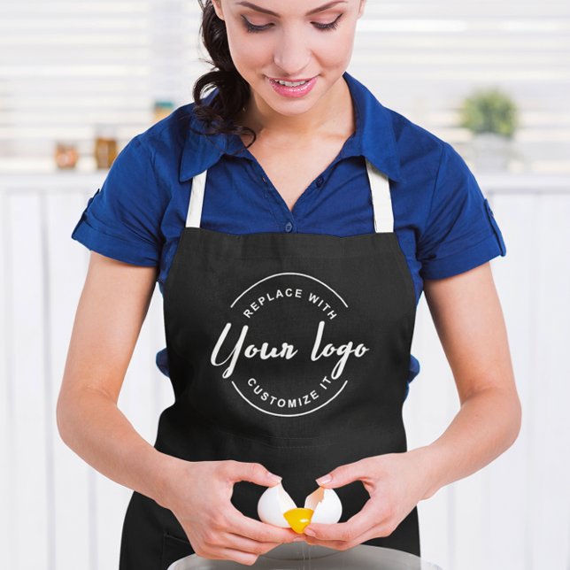Delantal Apron de negocios de Personalizado negro con logot (Custom black apron with white business logo.)