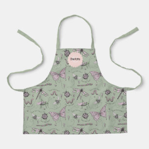 Delantal Apron de niños de insectos verdes y rosas