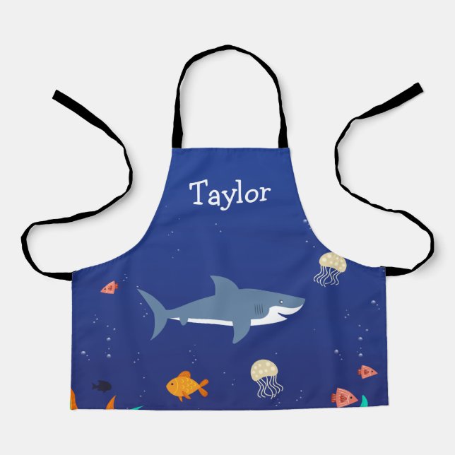 Delantal Apron de niños de tiburones marinos personalizado (Anverso)