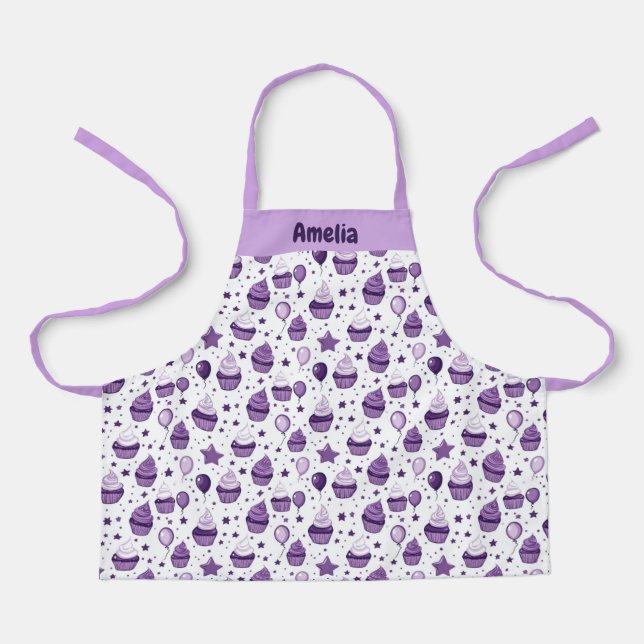 Delantal Apron de niños personalizados con pastel morado (Anverso)