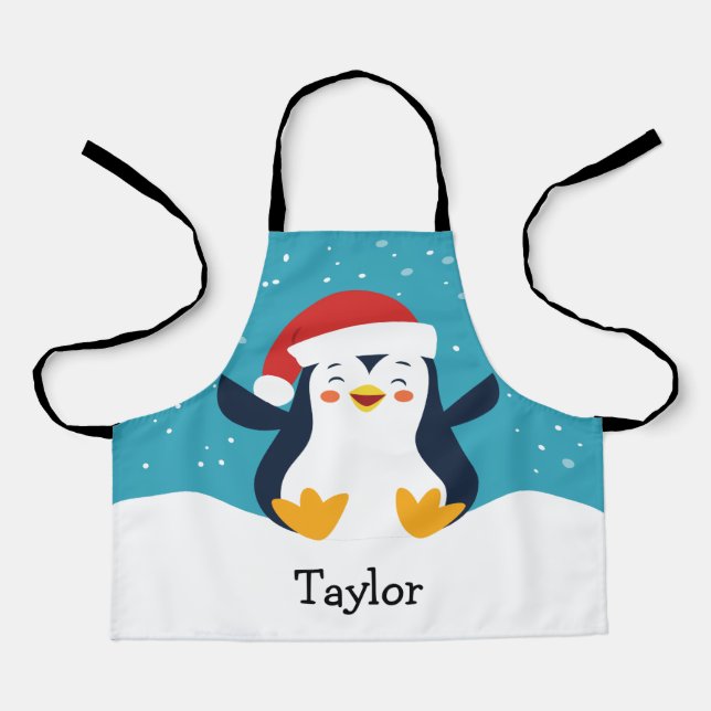Delantal Apron de niños pingüinos Navidades personalizados (Anverso)