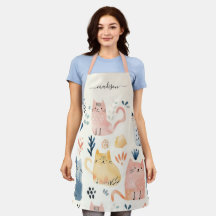 Apron de nombre de guión de patrón de gato