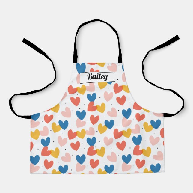 Delantal Apron de nombre personalizado de patrón de corazón (Anverso)