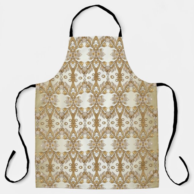 Delantal Apron de oro decorativo con flores blancas (Anverso)