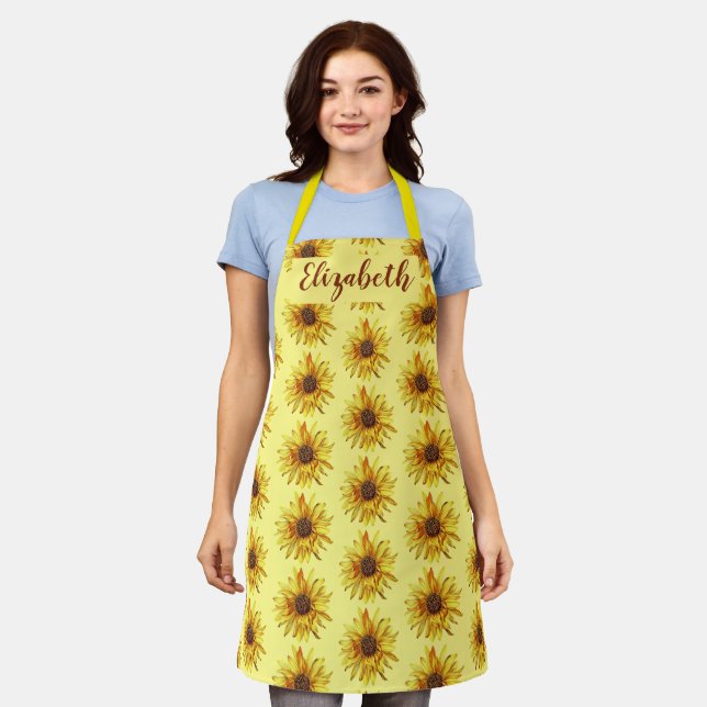 Delantal Aprón de patrón de girasol amarillo brillante (Gastado)