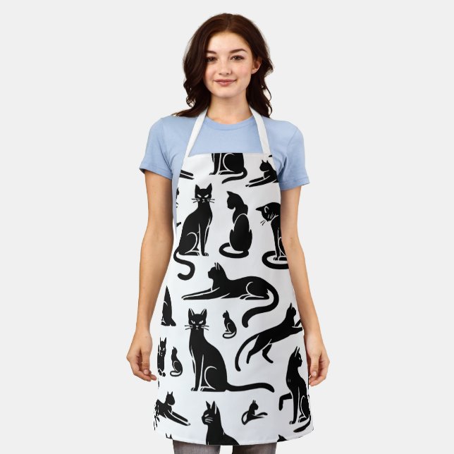 Delantal Apron de patrón de silueta de gato negro (Gastado)