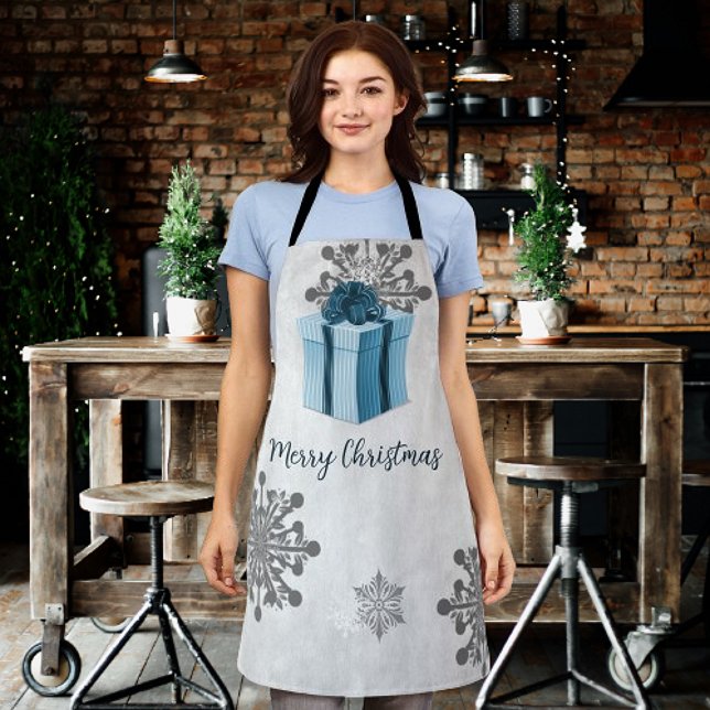 Delantal Apron de vacaciones de Navidades azules (Blue Christmas Gift Holiday Apron)