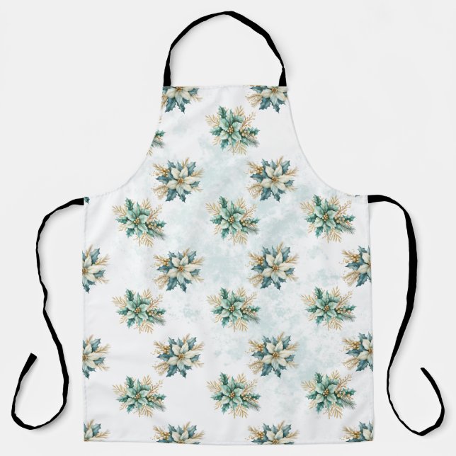 Delantal Apron de vacaciones de Navidades florales Verde az (Anverso)