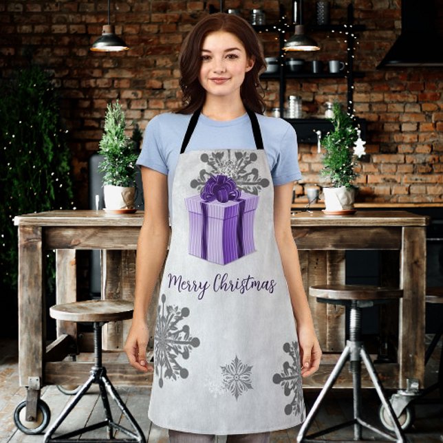 Delantal Apron de vacaciones de Navidades morados (Purple Christmas Gift Holiday Apron)