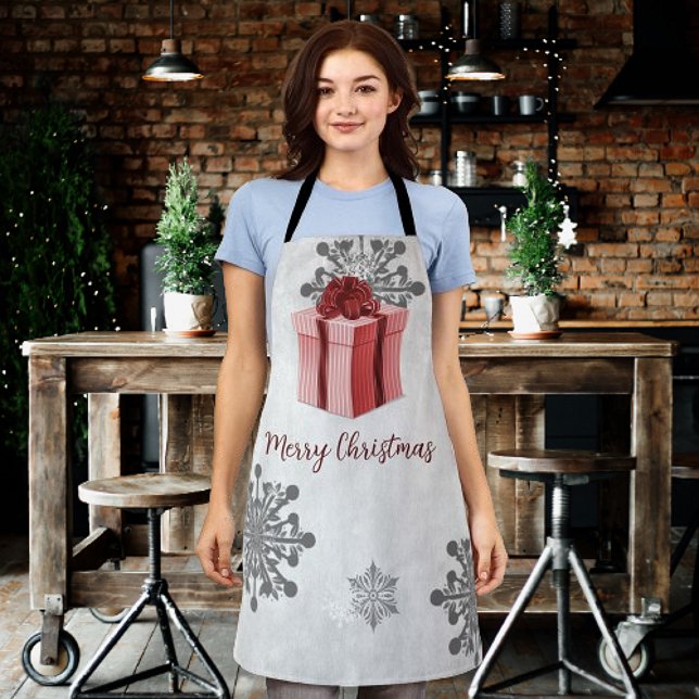 Delantal Apron de vacaciones de Navidades rojos (Red Christmas Gift Holiday Apron)
