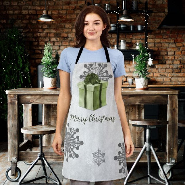 Delantal Aprón de vacaciones de Navidades verdes (Green Christmas Gift Holiday Apron)