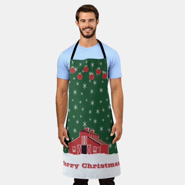 Delantal Apron de Western Farm Ranch Red Barn Navidades (Gastado)