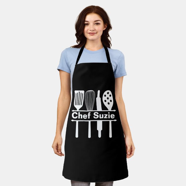 Delantal Apron del chef negro - Regalo de cocina con nombre (Gastado)