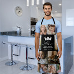 Delantal Aprón del Collage de fotos de la cocina<br><div class="desc">Moderno delantal de collage de fotos con 10 fotos para que las personalizes con las tuyas,  el dicho "Rey de la cocina",  una corona,  una cita bonita que dice "lo mejor de los recuerdos... está haciéndolos',  y las personas nombran.</div>