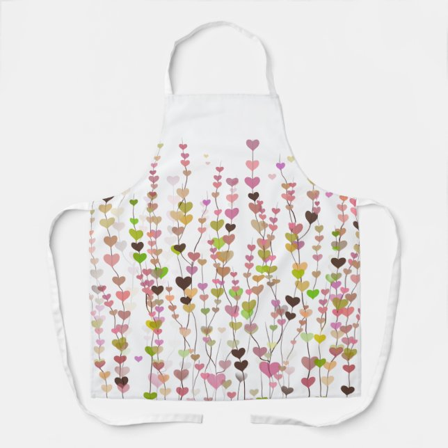 Delantal Apron del corazón en floración abstracta botánica (Anverso)