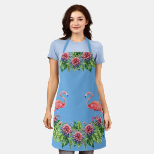 Delantal Apron del flamenco rosa tropical azul dulce