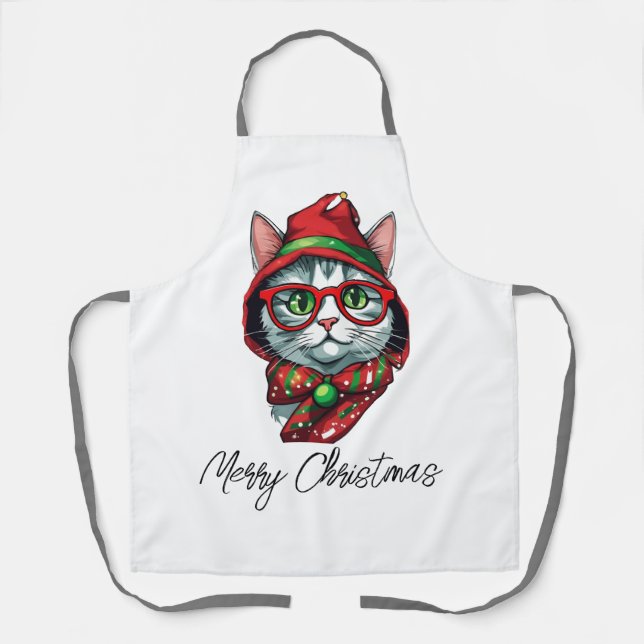 Delantal Apron del gato navidad - Atractivo divertido traje (Anverso)