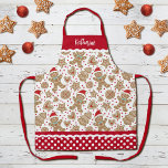 Delantal Apron del hombre del pan de jengibre de los Navida<br><div class="desc">Un lindo patrón de galletas de jengibre navideño decora este delantal. Personalízalo con tu nombre. El borde del delantal tiene un patrón de puntos polka rojo y blanco con rac ric. Hace un regalo divertido para los Navidades. Diseñado para ti por Blackberry Boulevard.</div>