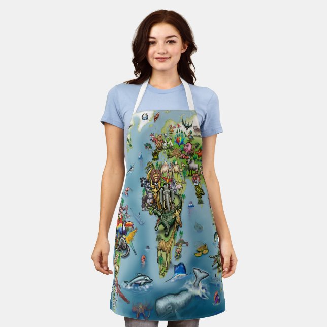 Delantal Apron del mapa mundial de animales (Gastado)
