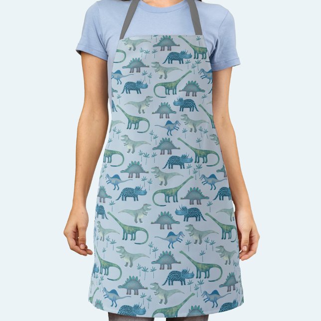 Delantal Apron del patrón de dinosaurios azules (Blue dinosaur pattern apron)