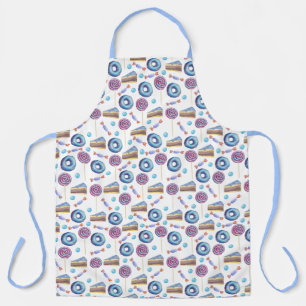 Delantal Apron del patrón de donuts y pasteles azul diverti