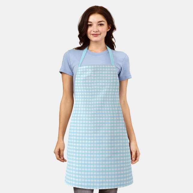 Delantal Apron del patrón de Gingham azul Pastel (Gastado)