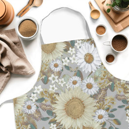 Delantal Aprón del patrón de girasol floral gris