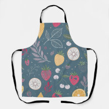 "Apron del patrón de la fruta azul profunda