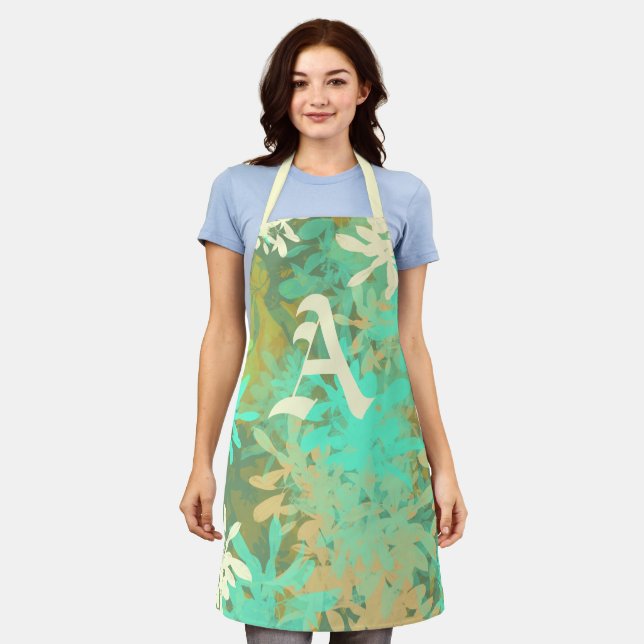 Delantal Apron del patrón de la hoja verde abstracta modern (Gastado)