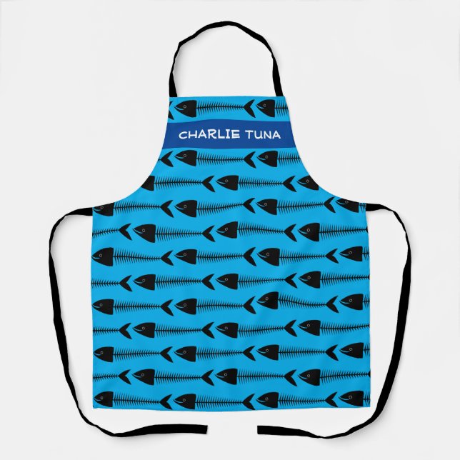 Delantal Apron del patrón de peces azul personalizar (Anverso)