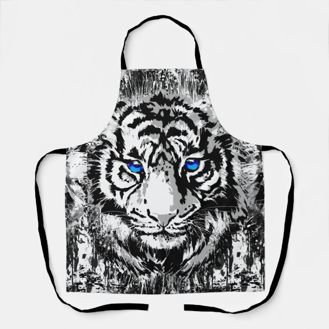 Delantal Apron del tigre blanco - Dibujo del tigre blanco (Anverso)