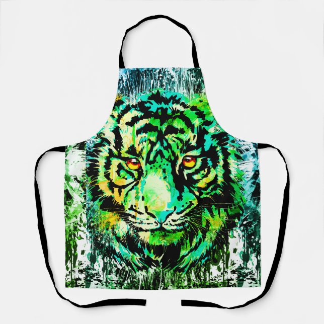 Delantal Apron del tigre verde - Dibujo del tigre verde (Anverso)