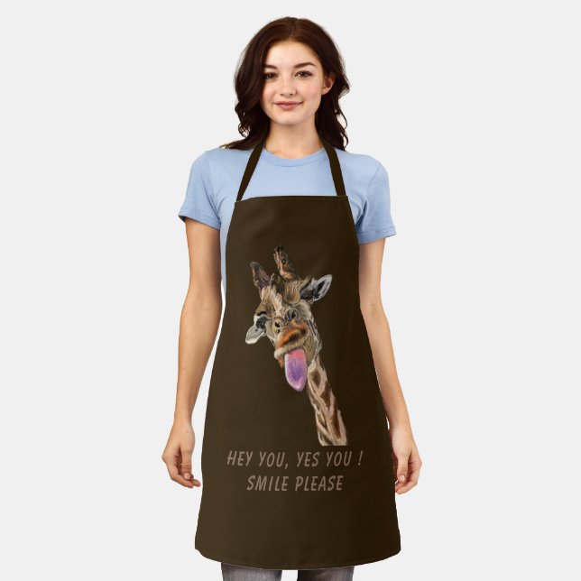 Delantal Apron divertida de jirafa con texto Personalizado  (Gastado)