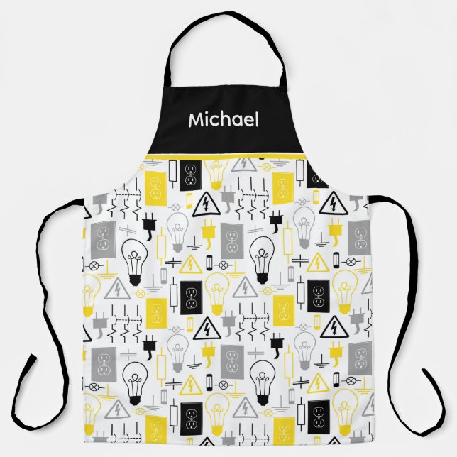 Delantal Apron eléctrico amarillo personalizado (Anverso)