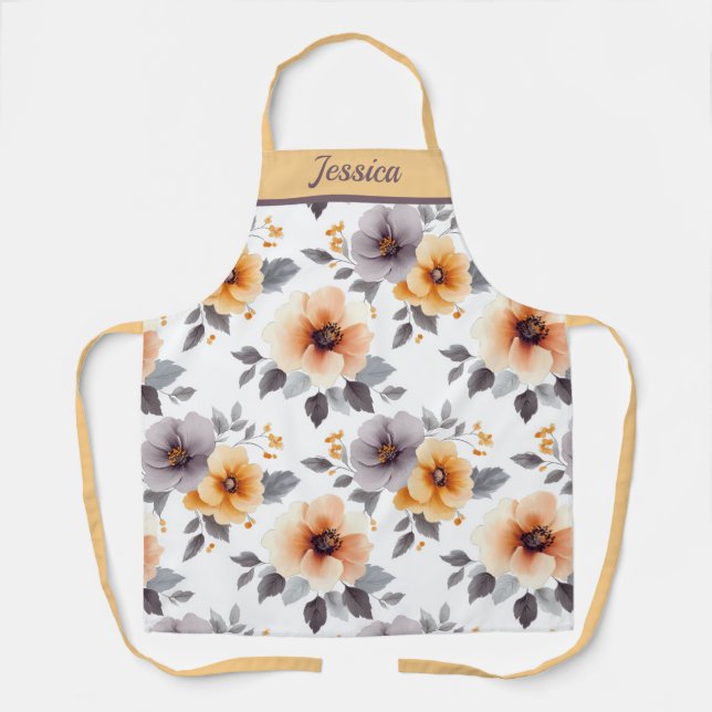 Delantal Apron elegante floral gris personalizado (Anverso)